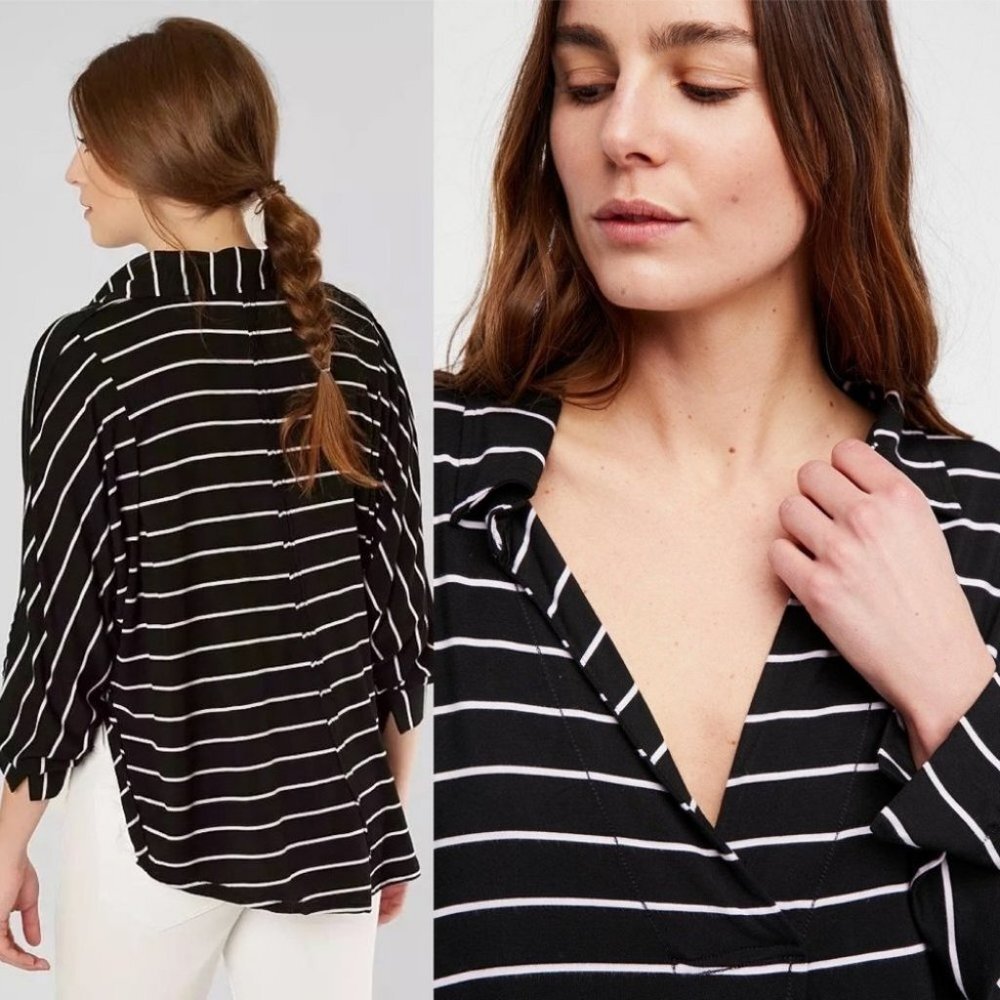 Free People Striped Oversized Top Cant Fool Me Black White Size XS Boho Blouse